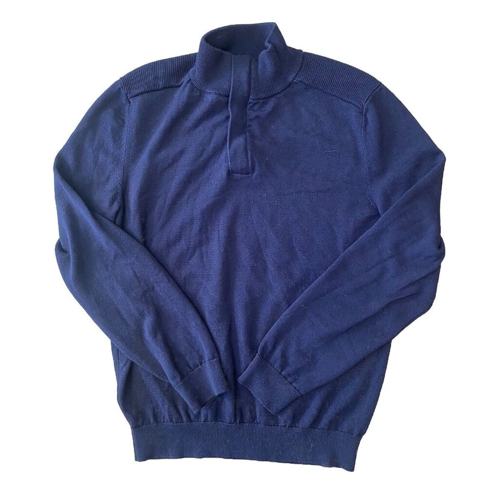 Hugo Boss Sweater Mens Large 1/4 Zip Pullover Jumper Knit Navy Blue